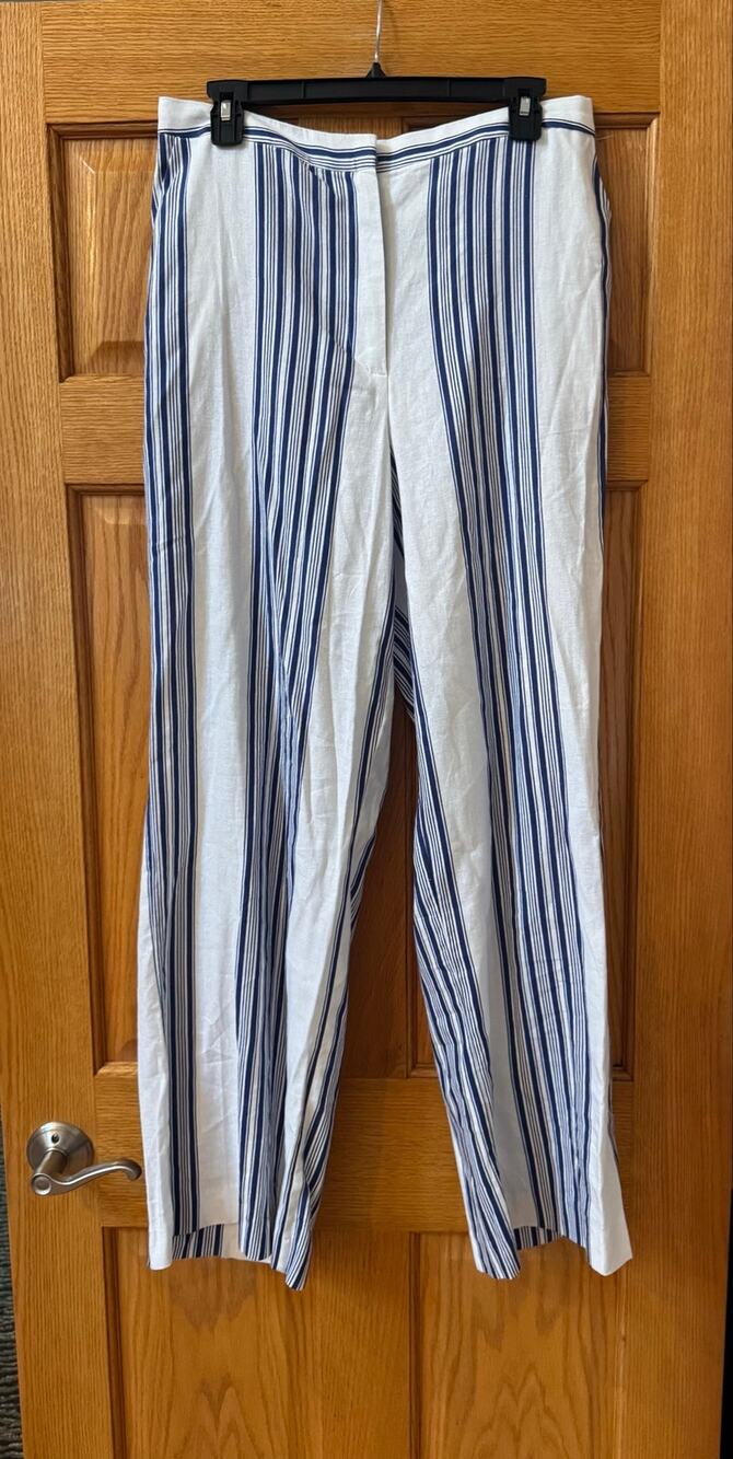 Halogen Blue & White Stripe Wide Leg Trousers Women's Medium (NWOT)